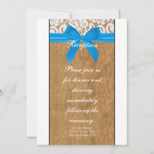 3.12x18 Empfang Card Blue Burlap Lace Einladung (Vorderseite)