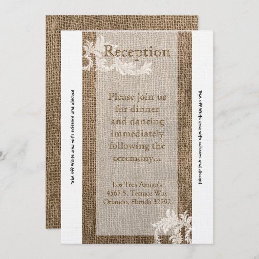 3. 12x18 Empfang Card Burlap Lace Monogram Country Einladung (Vorne/Hinten)