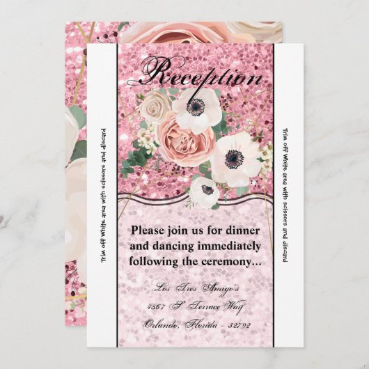 3.12x18 Empfang Card Geometric Garden Rose Glitzer Einladung (Vorne/Hinten)