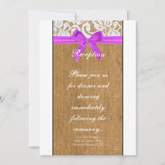3.12x18 Empfang Card Lila Burlap Lace Einladung (Vorderseite)