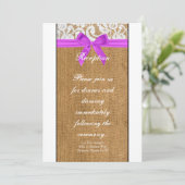 3.12x18 Empfang Card Lila Burlap Lace Einladung (Stehend Vorderseite)