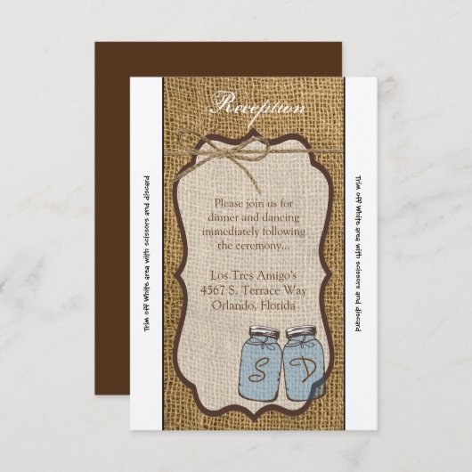 3.12x18 Empfang Card Mason Jar Burlap Country Rust Einladung (Vorne/Hinten)