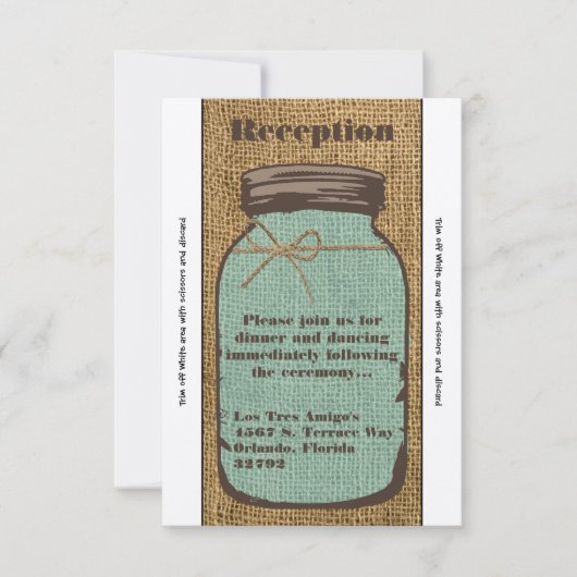 3.12x18 Empfang Card Mason Jar Burlap Country Rust Einladung (Vorderseite)