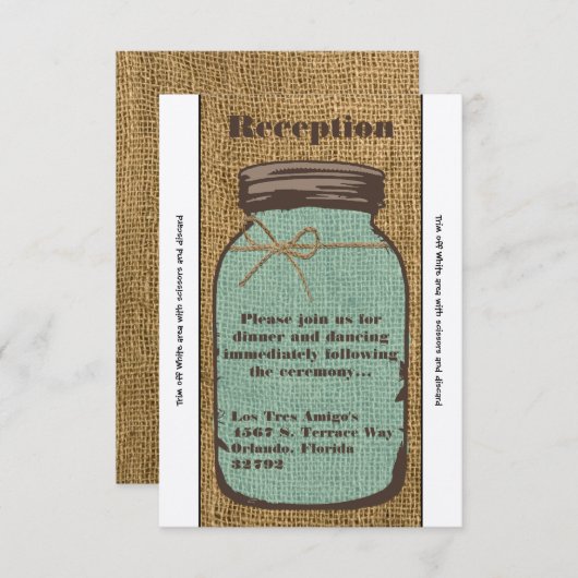 3.12x18 Empfang Card Mason Jar Burlap Country Rust Einladung (Vorne/Hinten)