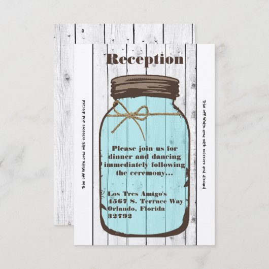 3.12x18 Empfang Card Mason Jar Wood Country Rustik Einladung (Vorne/Hinten)