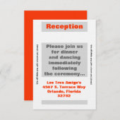 3.12x18 Empfang Card Moderne Neon Strip Orange Einladung (Vorne/Hinten)