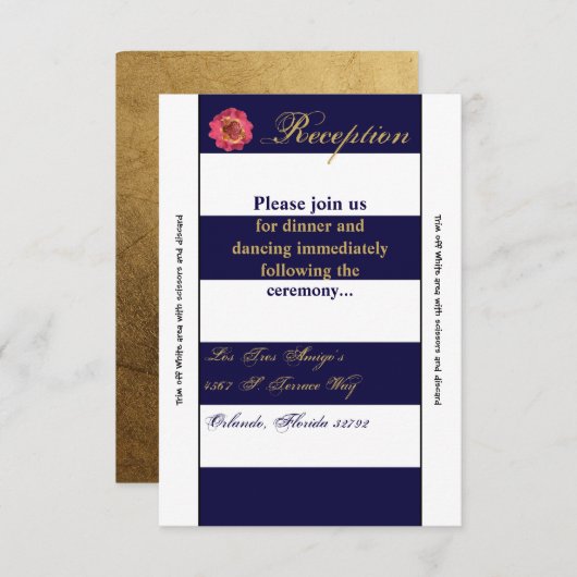 3.12x18 Empfang Card Modernes Strip Navy White Con Einladung (Vorne/Hinten)