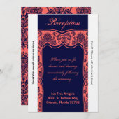 3.12x18 Empfang Card Navy Blue Coral Damask Einladung (Vorne/Hinten)