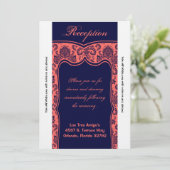 3.12x18 Empfang Card Navy Blue Coral Damask Einladung (Stehend Vorderseite)