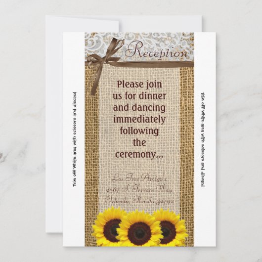 3.12x18 Empfang Card Sonnenblumenlace Burlap Count Einladung (Vorderseite)