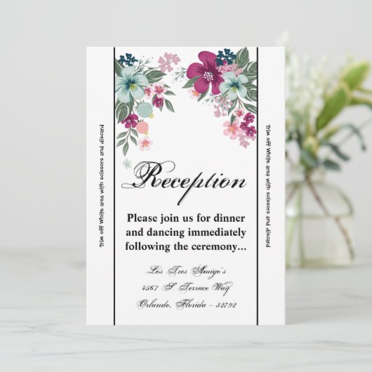 3.12x18 Empfang Card Tropische Blume auf Weiß Einladung (Stehend Vorderseite)