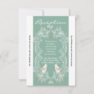 3.12x18 Empfang Card Vintag Love Birds Aqua Aquama Einladung