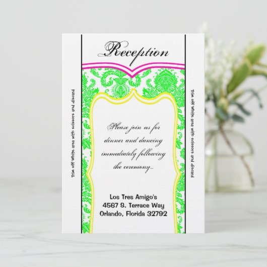 3.12x18 Empfang-Karte Neongrüner rosa orangefarben Einladung (Stehend Vorderseite)