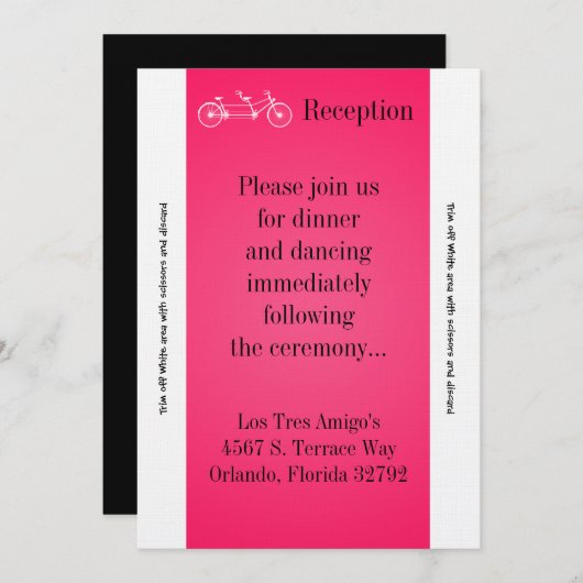 3.12x18 Empfang-Karte Rosa Doppelfahrrad Einladung (Vorne/Hinten)