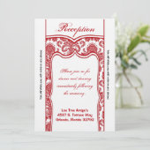 3.12x18 Empfang-Karte Roter weißer Damast Einladung (Stehend Vorderseite)