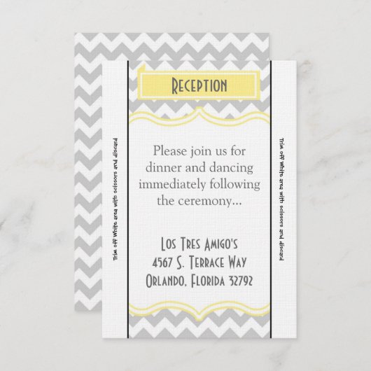 3.12x18 Empfang-Karte Zickzack Streifen grau gelb Einladung (Vorne/Hinten)