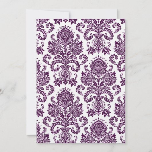 3.12x18 Empfang Kartenklemme Lila Damask Einladung (Rückseite)
