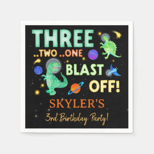 3 2 1 Blast Off Dinosaur Raum 3. Geburtstag Serviette