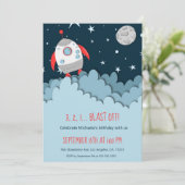 3 2 1 Schlag ab! Weltraum für Raketen zum ersten G Einladung (Stehend Vorderseite)