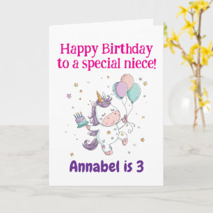 3., 4., 5., 6. Geburtstag Nichte, Süßes Einhorn Karte