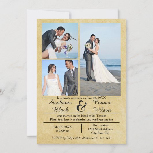 3/4 Foto Vertical Old Paper Wedding Ankündigung (Vorderseite)