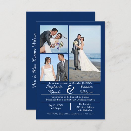 3/4 Fotos Vertikales Blau- 3x5 Hochzeitsankündigun Einladung (Vorne/Hinten)