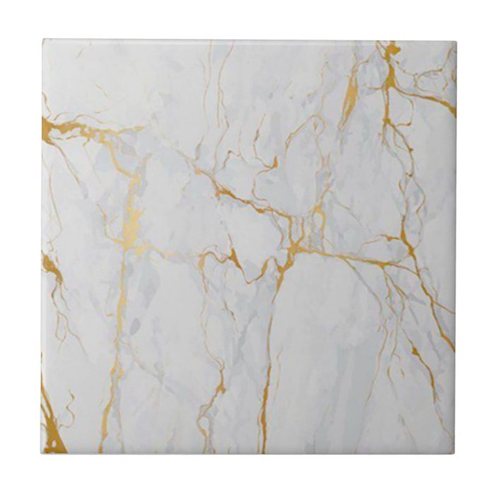 3. 4 Gold Veined White Imitats Marble 4.5" & 6" Fliese Zazzle.de