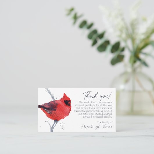 3.54x2.165 Kardinal Beerdigung Danke Fotokarte Visitenkarte (Stehend Vorderseite)