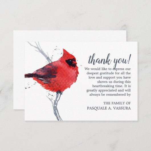 3.5 "x5" Beerdigung von Vogel-Kardinal Dankeskarte (Vorne/Hinten)