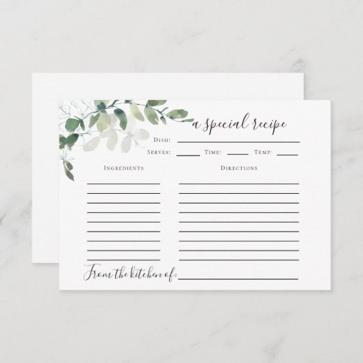 3.5"x5" Eukalyptus-Brautparty Rezept-Karte Begleitkarte (Vorne/Hinten)