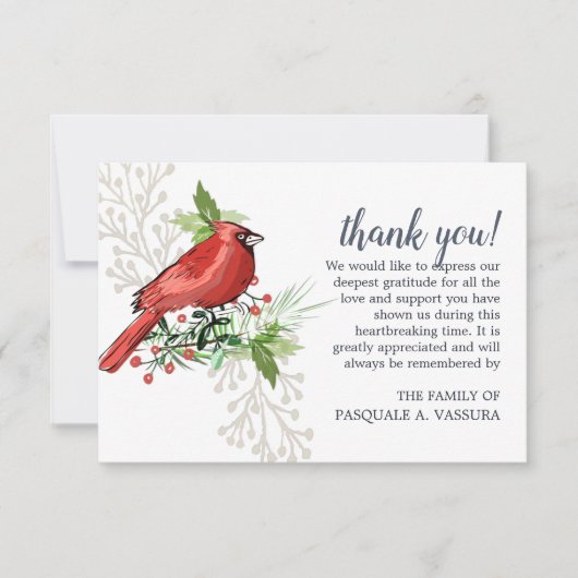 3.5 "x5" Kardinal-Beerdigung Dankeskarte (Vorderseite)