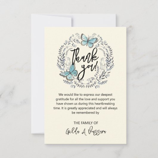 3.5 "x5" Schmetterlingsflora Beerdigung Dankeschön Dankeskarte (Vorderseite)