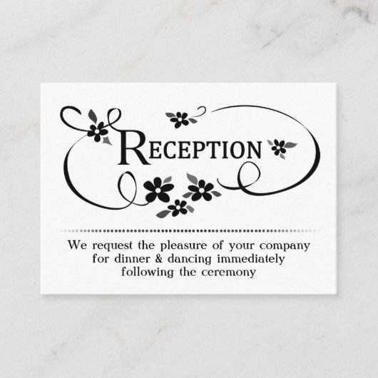 3,5 x 2,5 Empfang-Karten Schwarz/Weiß-Blütenblätte Begleitkarte (Vorderseite)