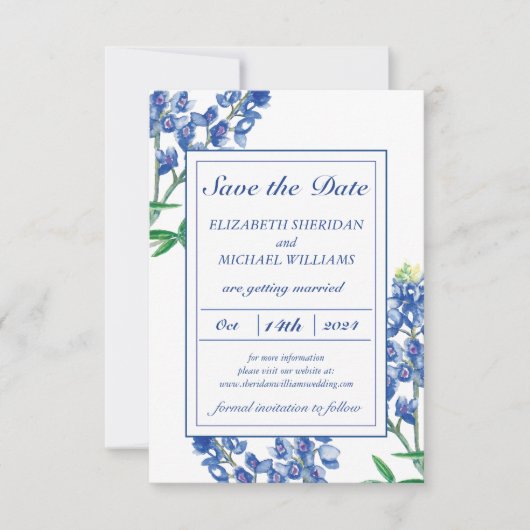 3,5" x 5" Bluebonnet Save the Date-Karte Date (Vorderseite)