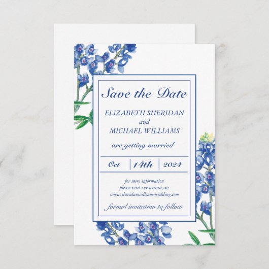 3,5" x 5" Bluebonnet Save the Date-Karte Save The Date (Vorne/Hinten)