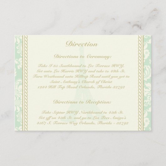3.5 x 5 Direction Card Damask Paris Begleitkarte (Vorderseite)