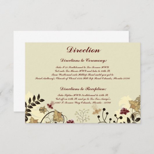 3.5 x 5 Direction Card Fall Floral/Zweige Begleitkarte (Vorne/Hinten)