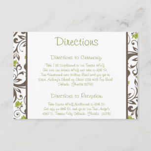 3.5 x 5 Direction Card Green Floral Grey Branch Begleitkarte