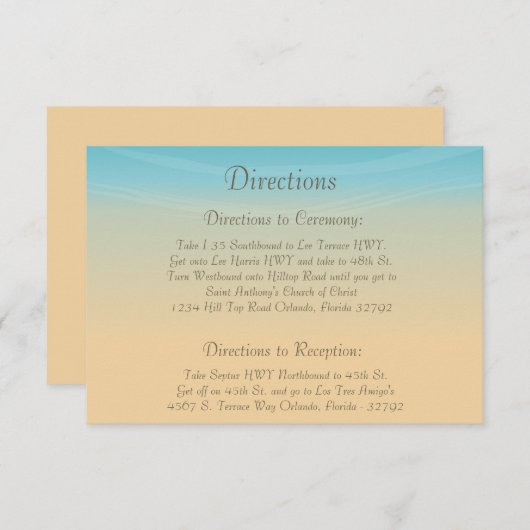 3,5 x 5 Direction Card Ocean Beach Shore Seashells Begleitkarte (Vorne/Hinten)
