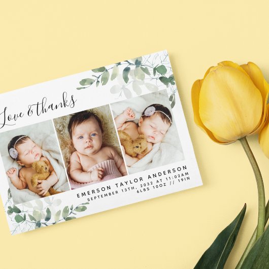3,5 x 5 Eukalyptus-Foto Baby Dankeskarte