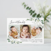 3,5 x 5 Eukalyptus-Foto Baby Dankeskarte (Stehend Vorderseite)