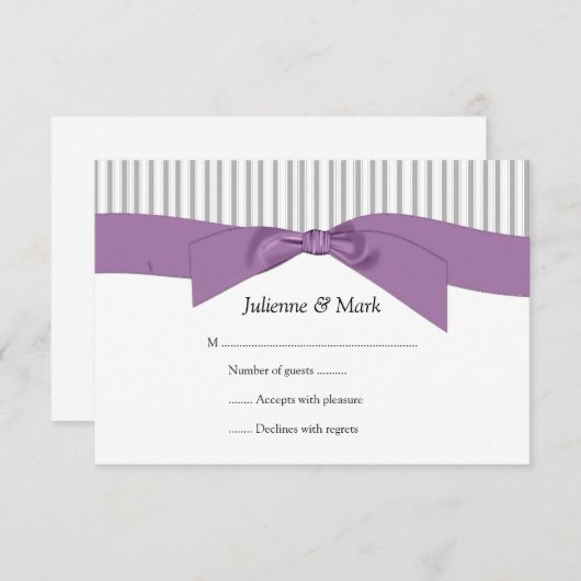 3,5 x 5 graue, weiße Streifen Lila UAWG RSVP Karte (Vorne/Hinten)
