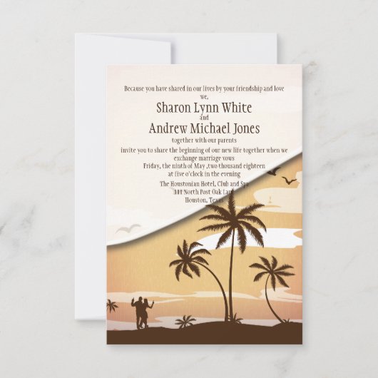 3,5" x 5" Hawaiian Beach Palm Tree Wedding Einladung (Vorderseite)