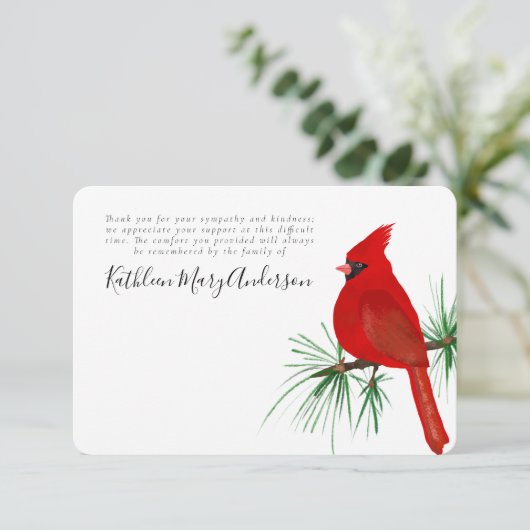 3,5 x 5 Kardinal Beerdigung Dankeskarte (Stehend Vorderseite)