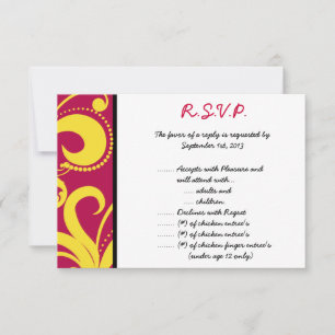 3,5 x 5 R.S.V.P Antwortkarte Hot-Pink/Gelb-Wirbel Einladung