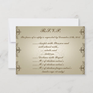 3,5 x 5 R.S.V.P Antwortkarte Tanish Brown Damask Einladung