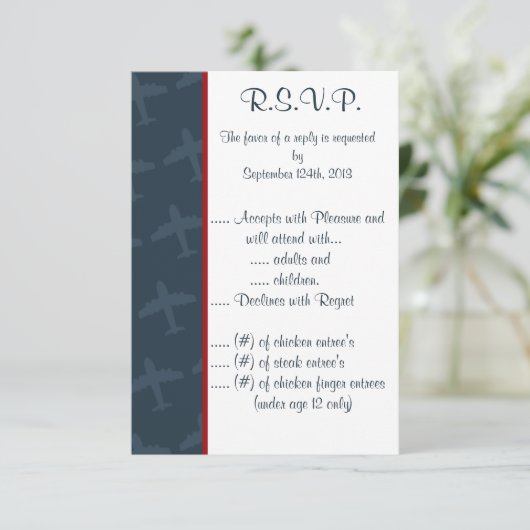 3,5 x 5 R.S.V.P. Flugzeug Blue Einladung (Stehend Vorderseite)