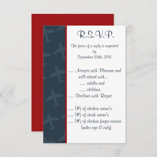 3,5 x 5 R.S.V.P. Flugzeug Blue Einladung (Vorne/Hinten)