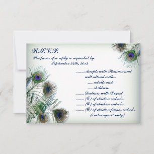 3,5 x 5 R.S.V.P Repair Card Peacock Feathers Blue RSVP Karte