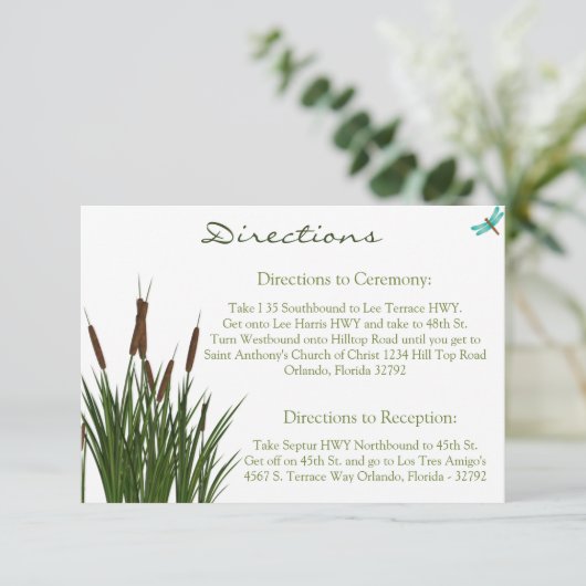 3.5 x 5 Richtungskarte Cattail/Dragonfly in Farbe Begleitkarte (Stehend Vorderseite)